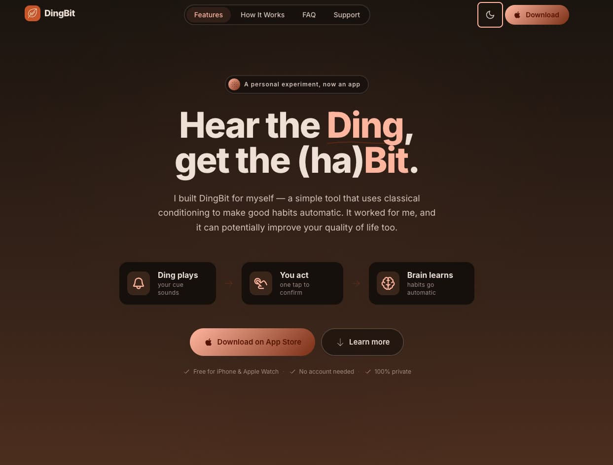 DingBit — Pavlovian Habit Building for iPhone & Apple Watch